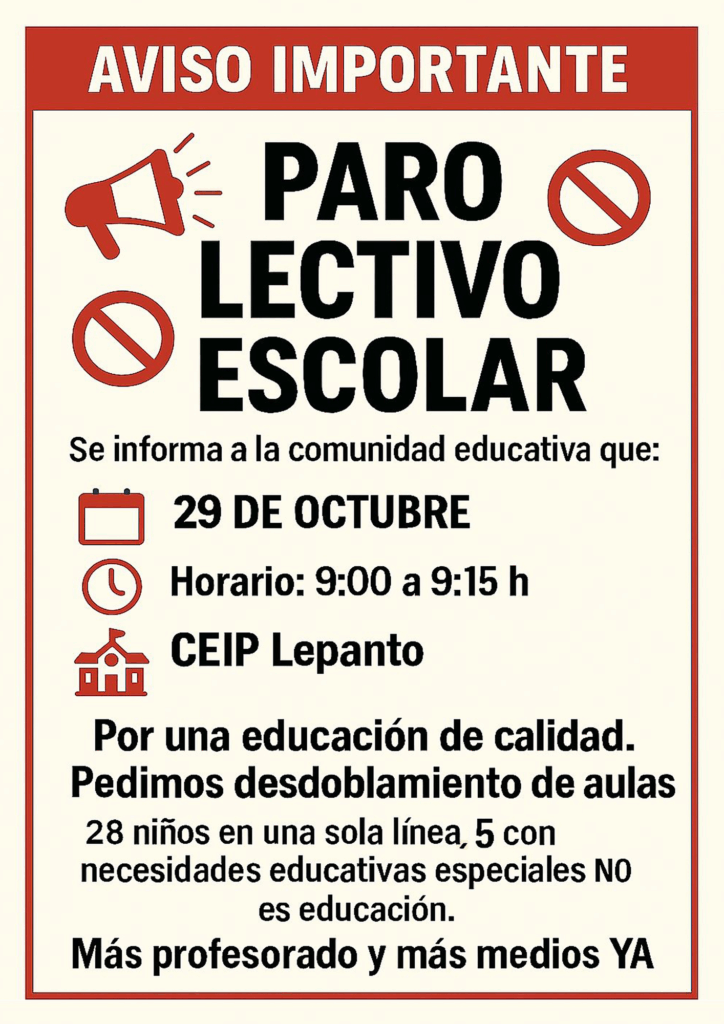 PARO LECTIVO ESCOLAR 29/10/2025